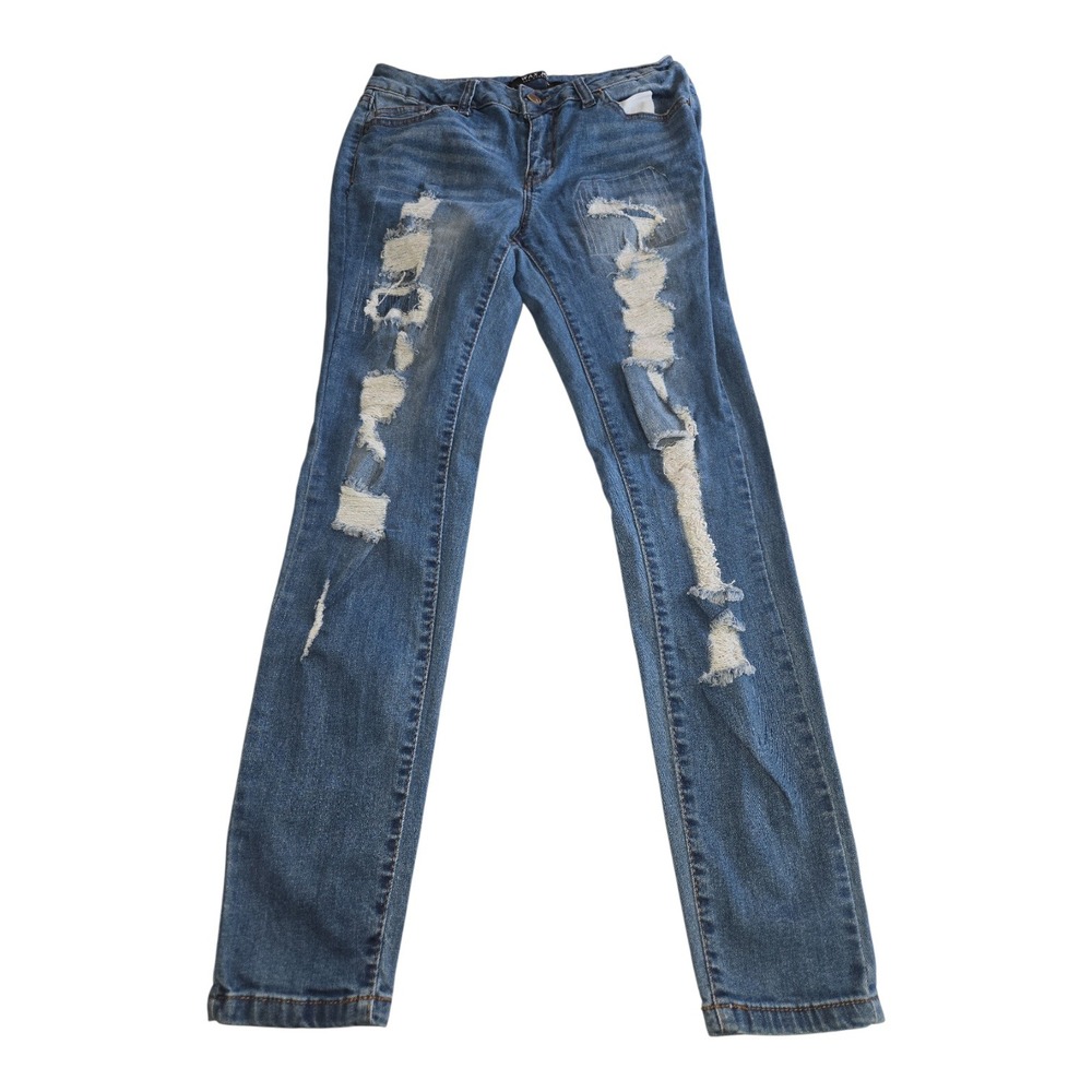 Wax Jean Los‎ Angeles Blue Distressed Ripped Skinny Jeans Medium Wash Size 9